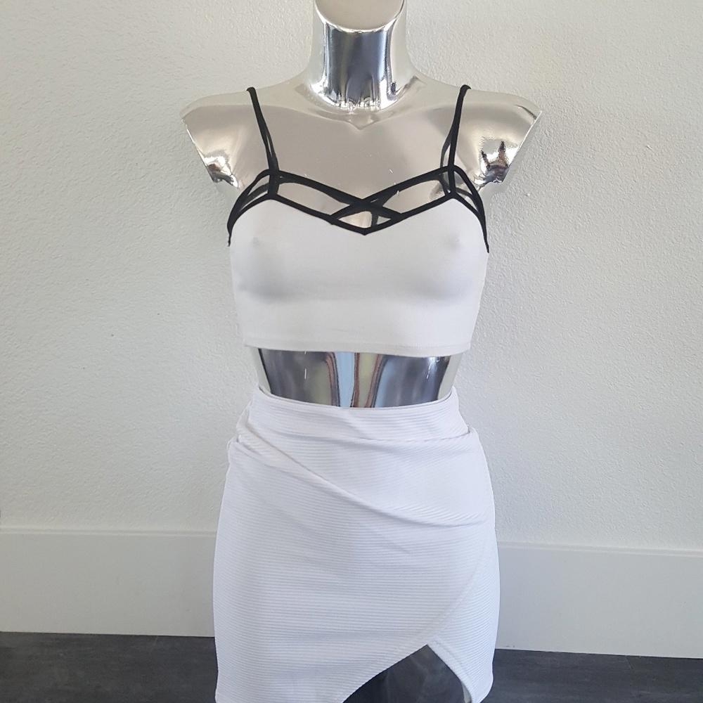 White Black Caged Melville Cropped Tank