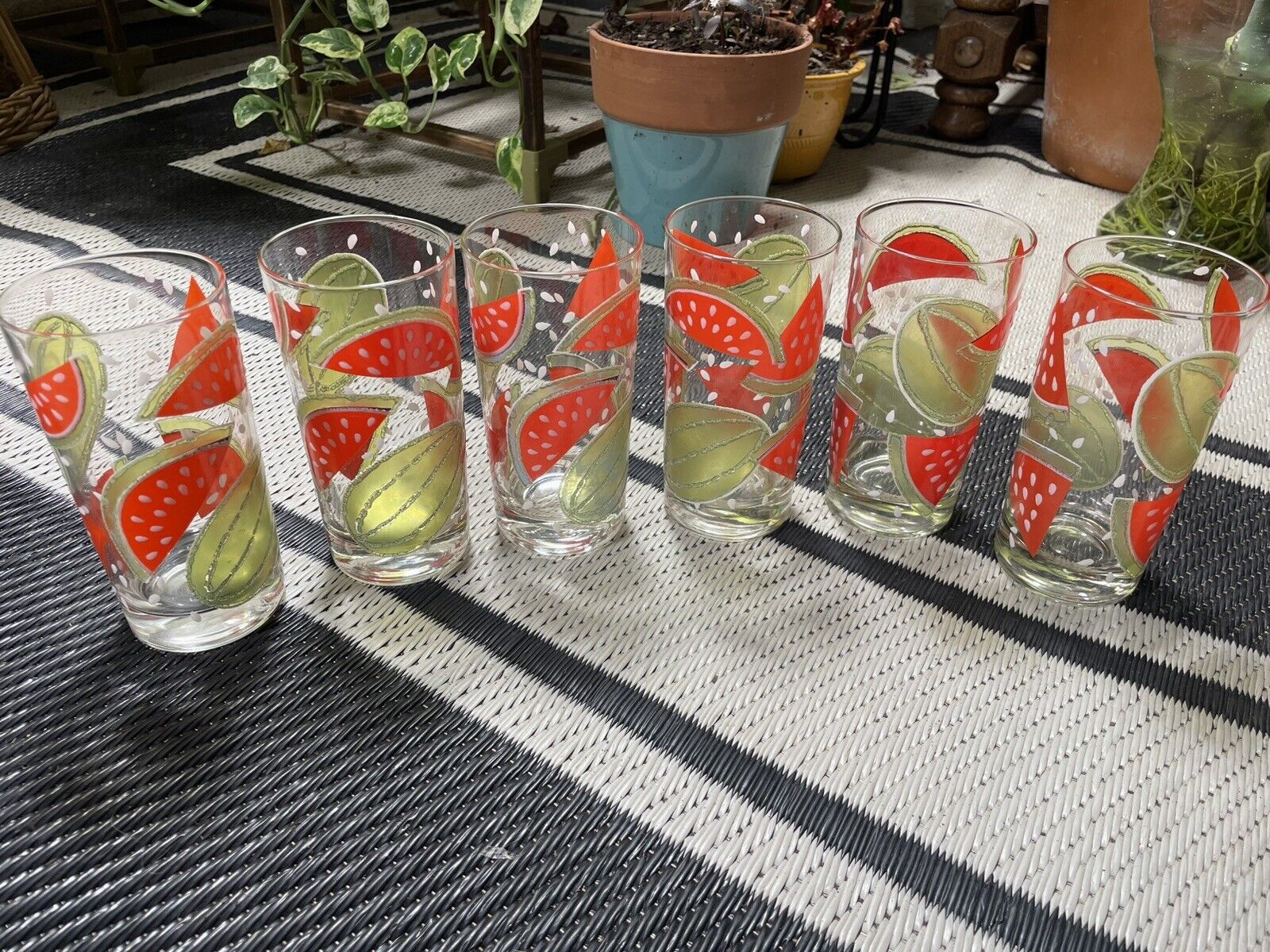 Culver Watermelon Highball Glasses 1970s Vintage Set Of 6 - No Chips Or Cracks