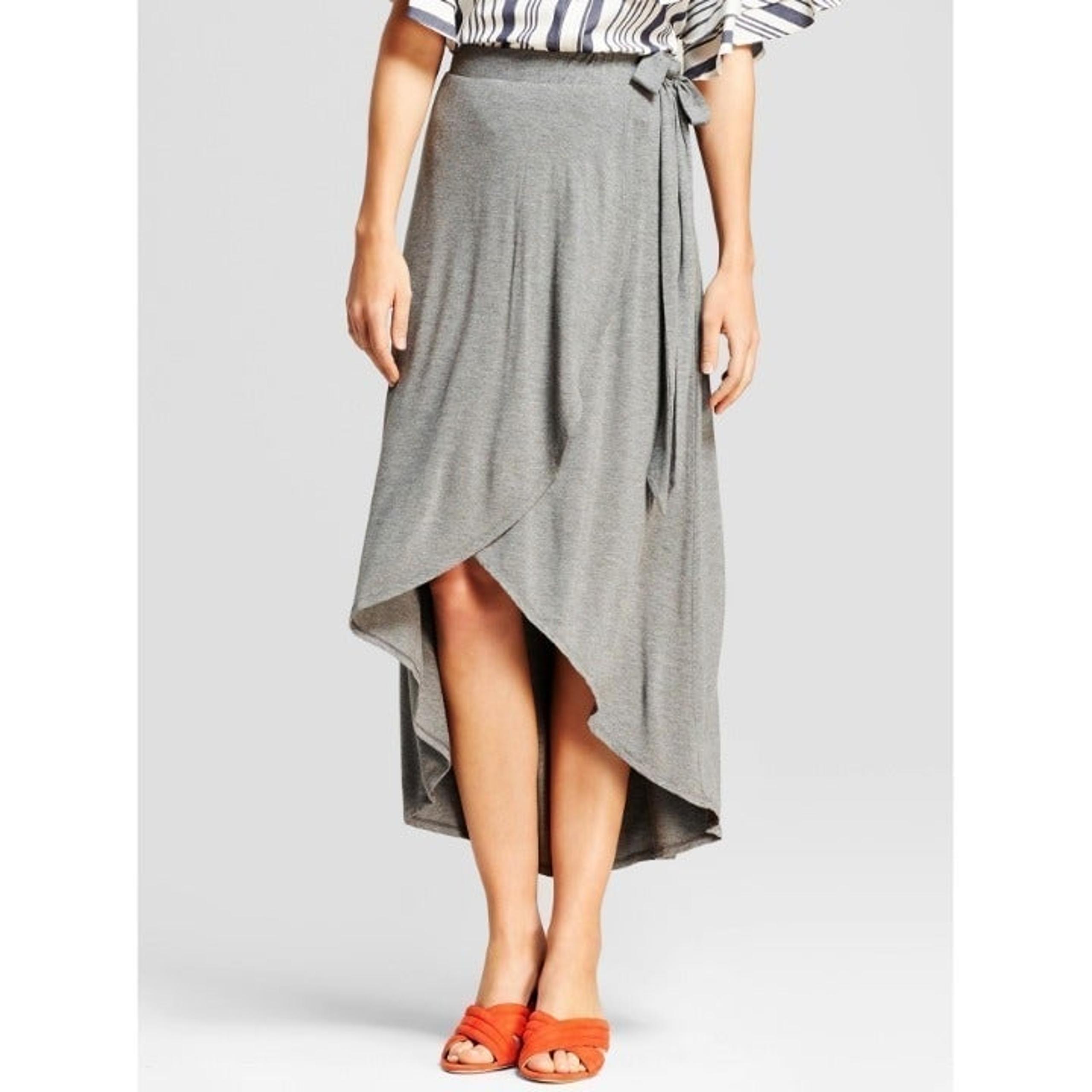 A New Day Midi Wrap Skirt Dark Heathered Marled Gray Drape Surplice Long Summer