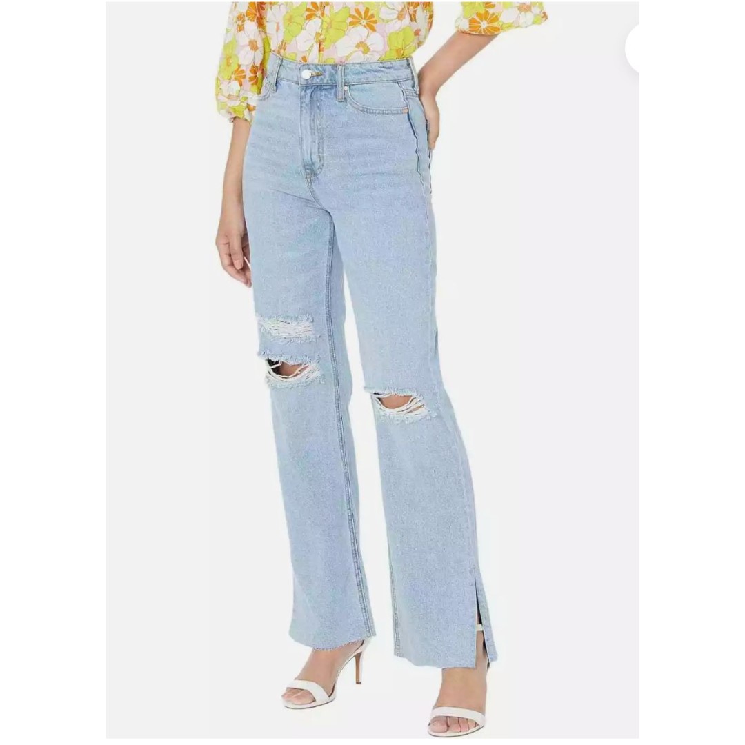 Sanctuary Women's Flashback Ripped Light Wash Wide Leg Jeans Blue Size 30