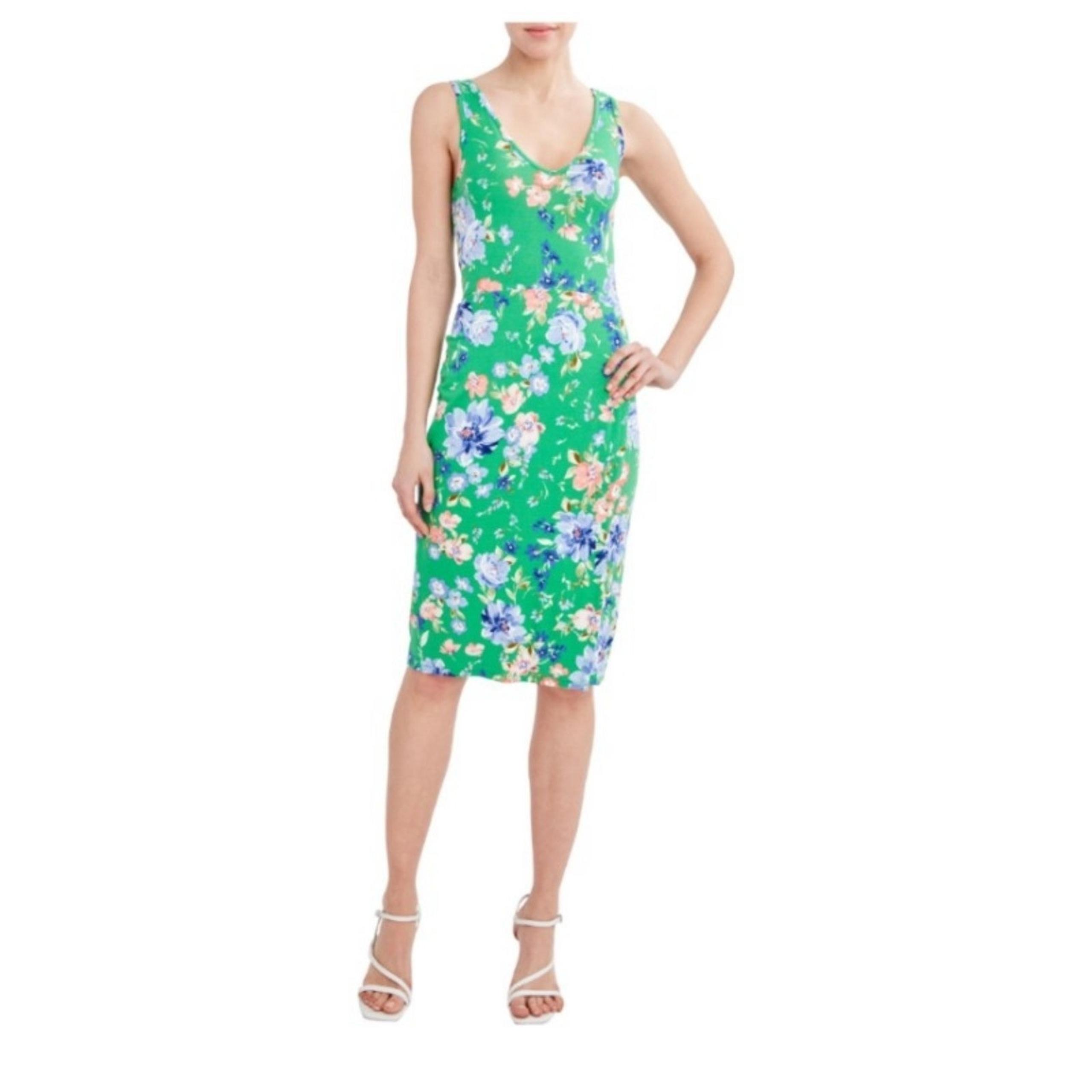 Juniors XL New BCBG green floral flower jersey Dress open back