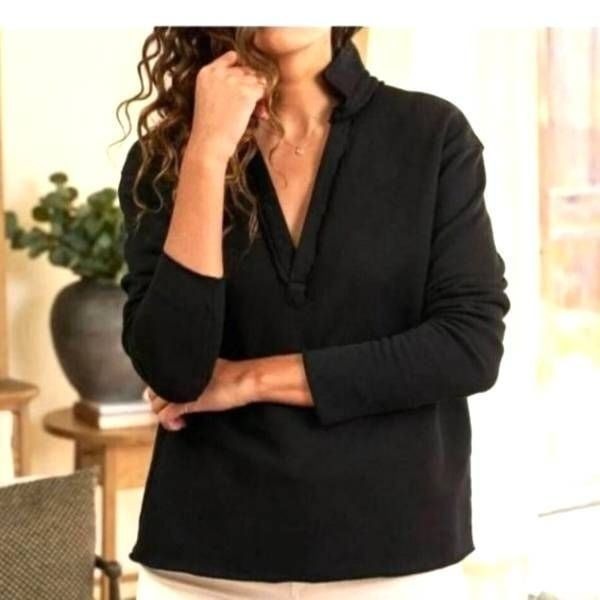 Frank&Eileen Patrick Popover Henley triple fleece in Black sz Small