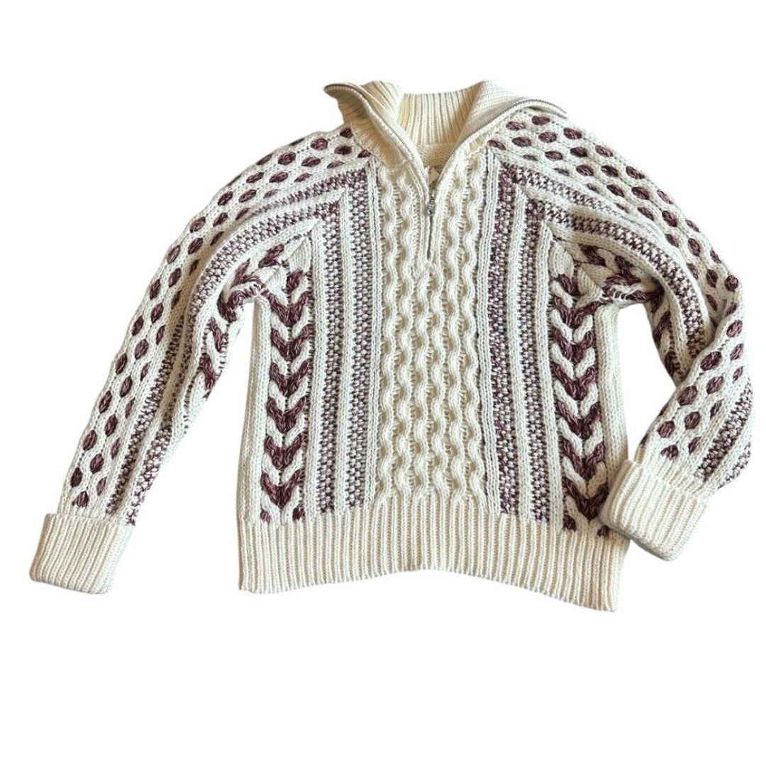 Anthropologie Pilcro Half-Zip Cable Sweater Cream Pullover Wool Blend Small NWT