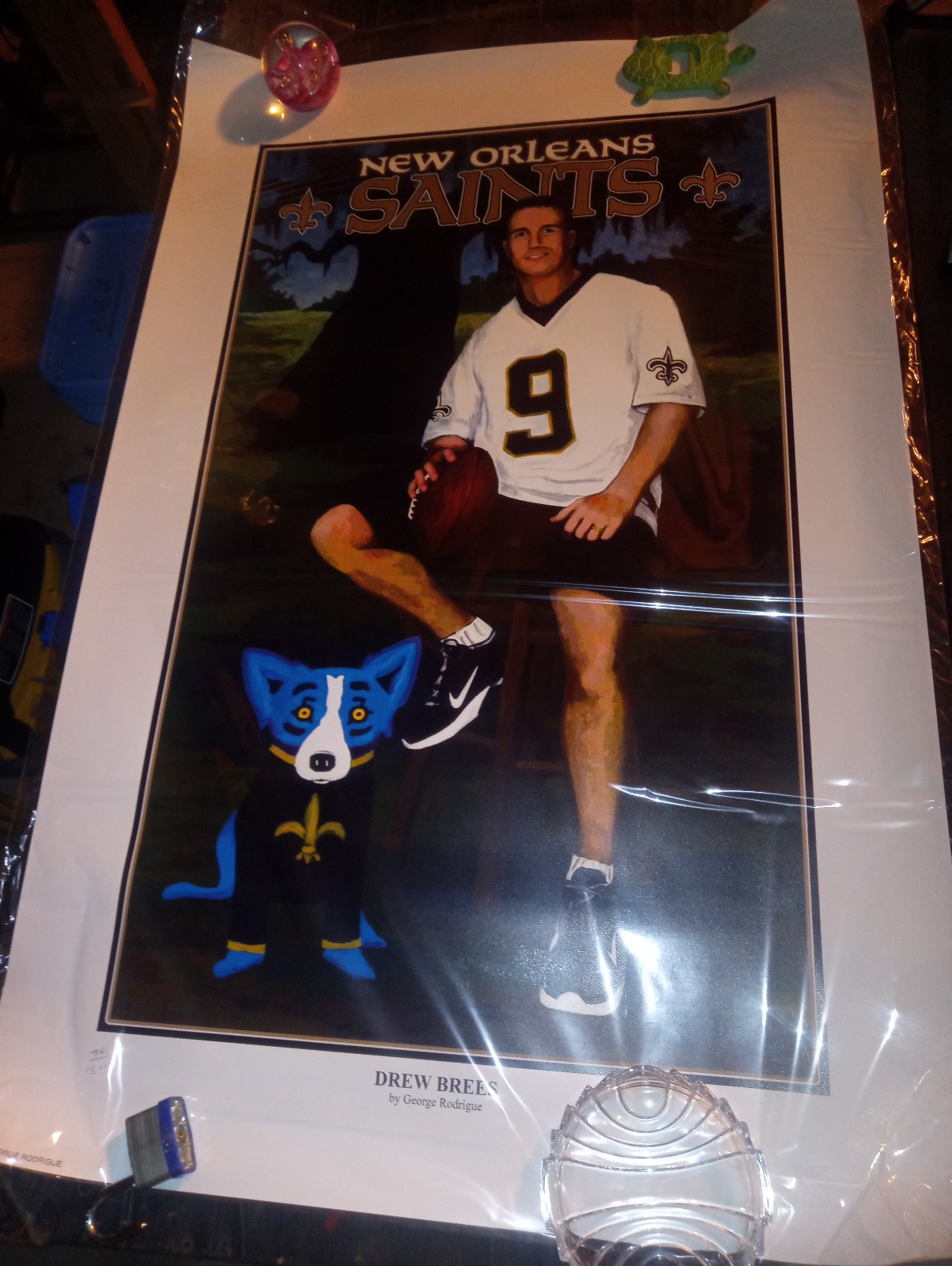 Rodrigue, Drew Brees painting poster with blue dog