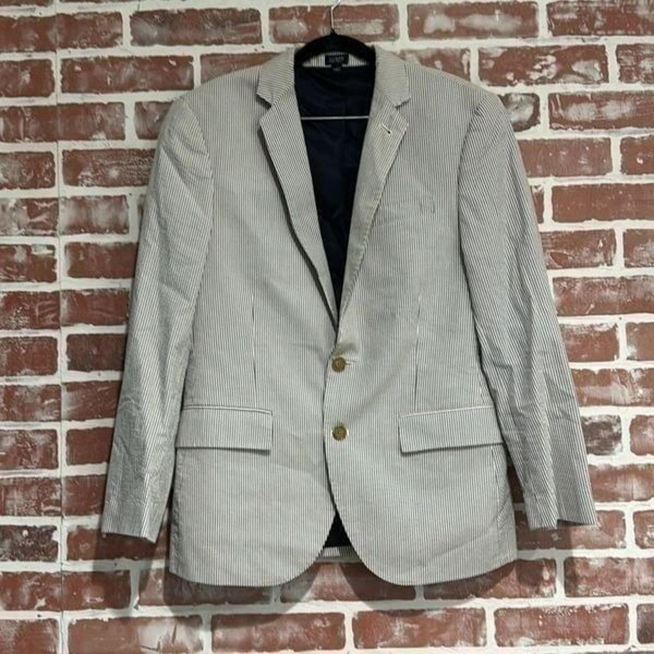 J.Crew Men's Ludlow Light Blue White Stripe Cotton Blazer Style 24094 Size 36S