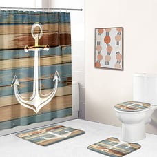 180×180cm Shower Curtain Only Wood Grain Anchor Shower Curtain Bathroom Rug Set