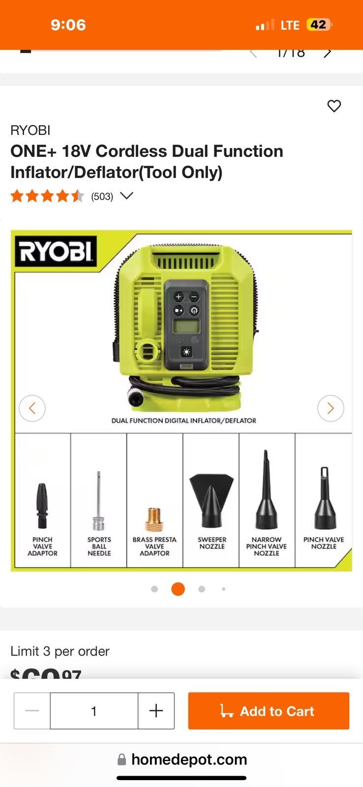 ryobi one dual function inflator