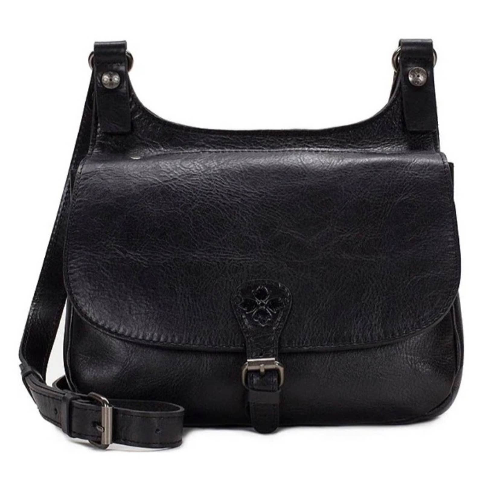 Patricia Nash London distressed black leather saddle crossbody bag NWT