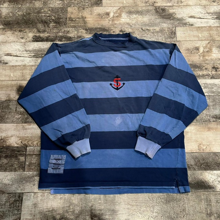 Vintage Y2K Valentino Designer Striped Nautical Anchor Long Sleeve Crewneck Shir