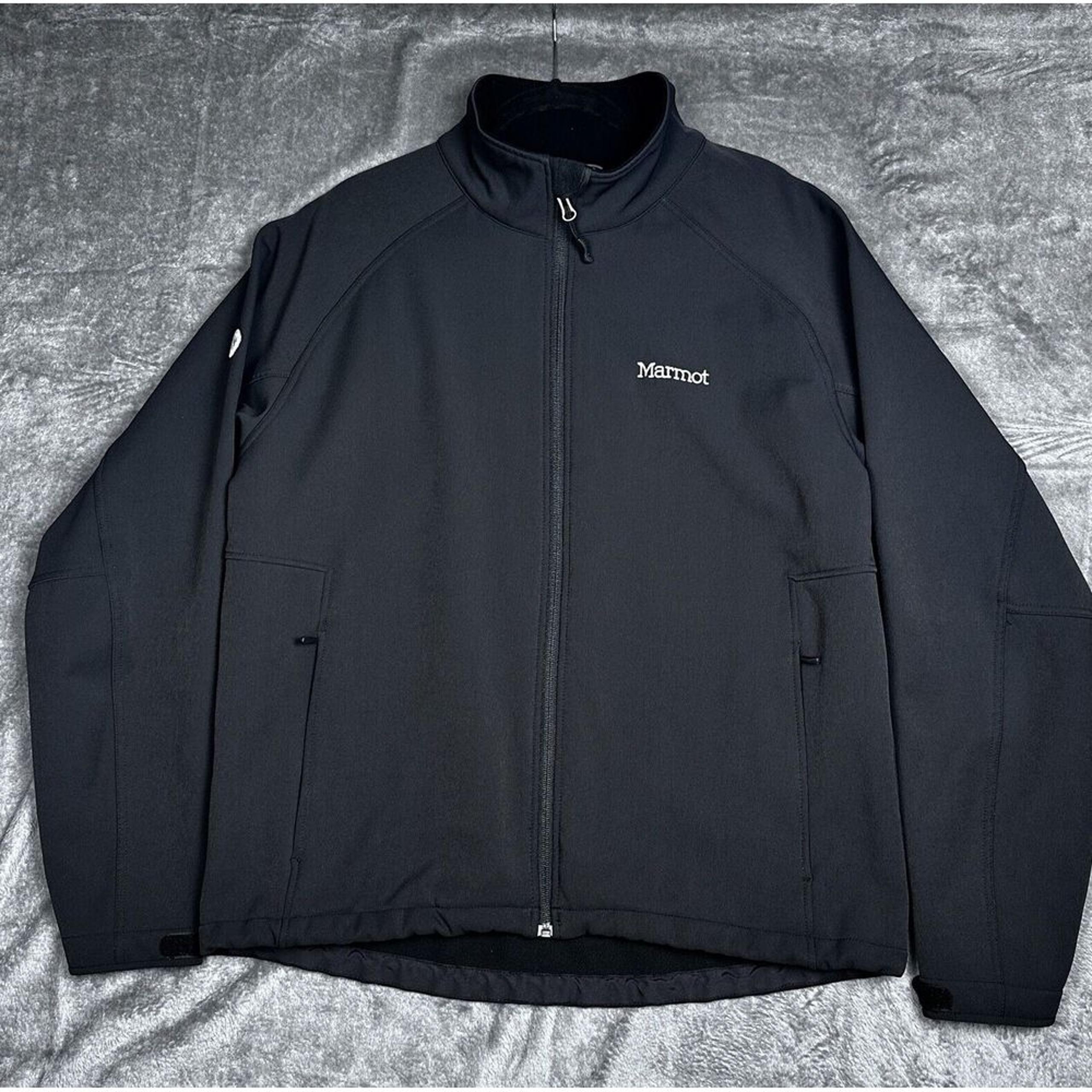 Marmot Softshell Jacket Men's XL Black Fleece Lined Full Zip Outdoor Windbreaker