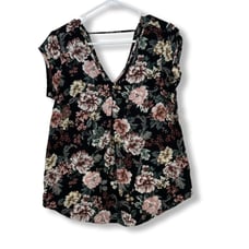 Halogen Blouse Top Women's XS Multicolor Floral Polyester V-Neck Cap Sleeve W275