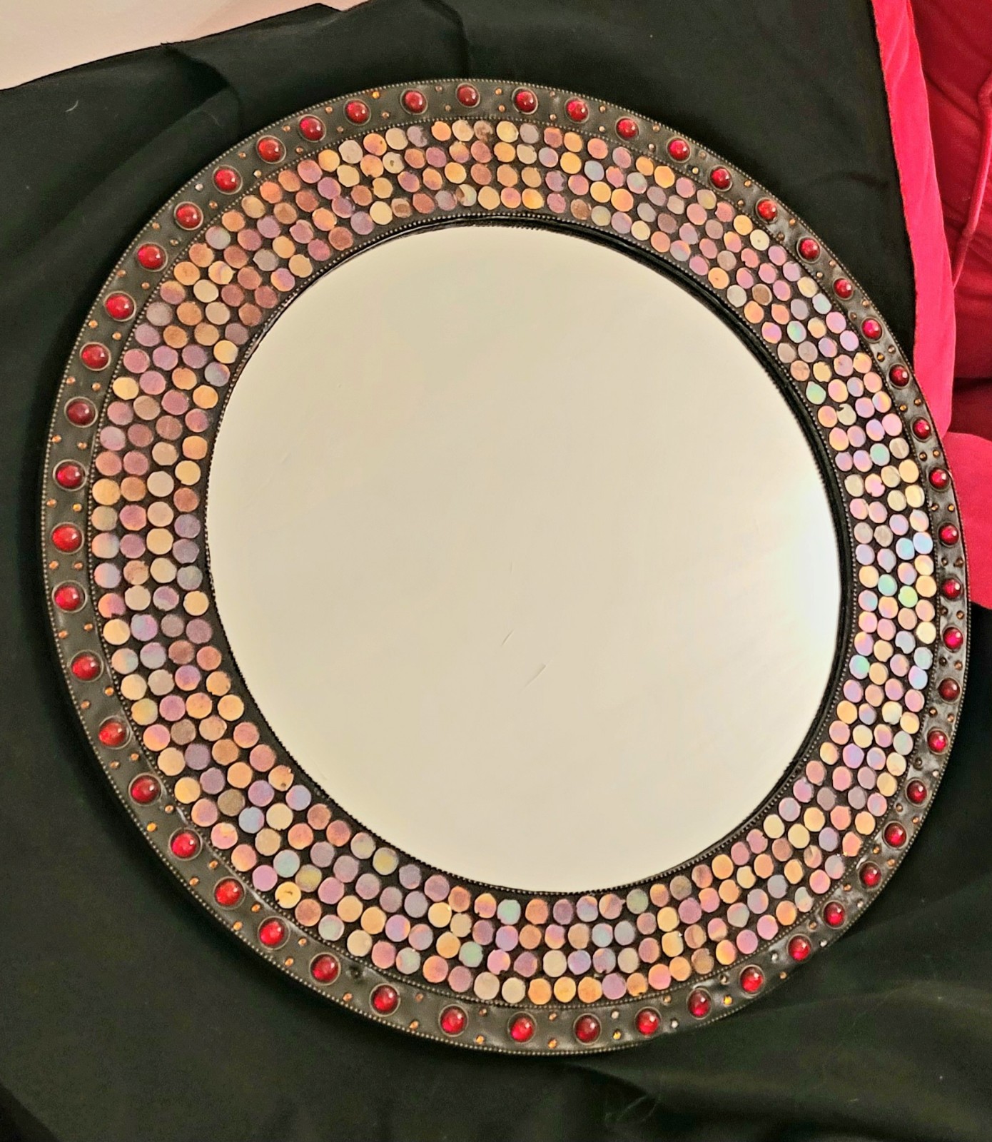 Red Glass Mosaic Round Mirror