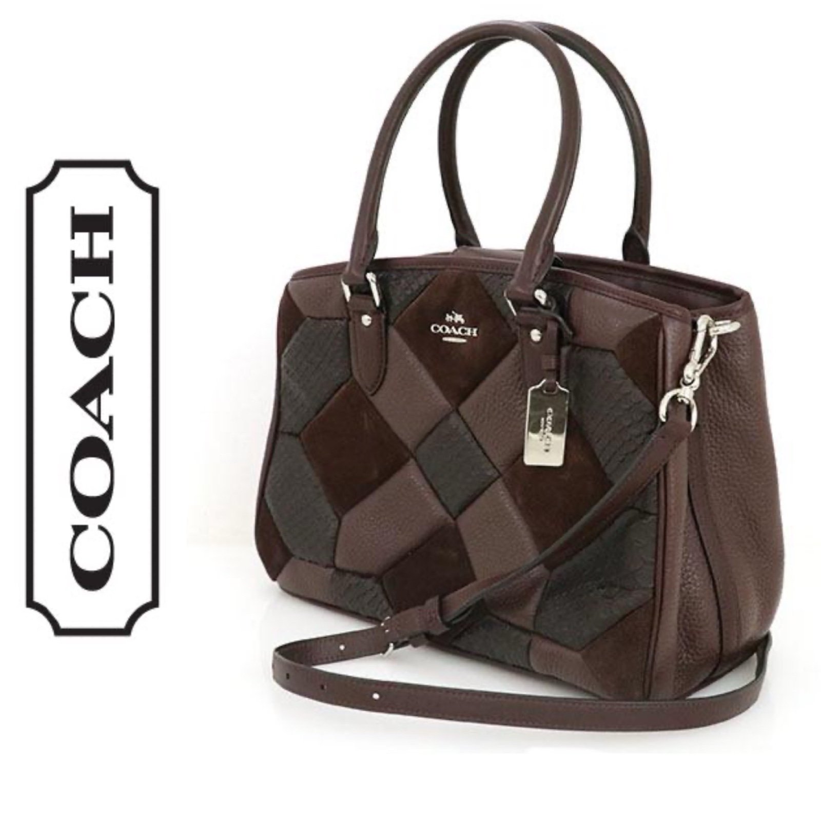RARE!! Coach Leather & Suede Patchwork Empire Carryall Shoulder Bag MSRP 525