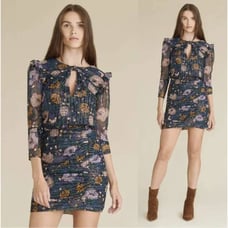 Veronica Beard Peppa Floral Metallic Silk Blouson Dress 8 Cocktail Holiday NYE