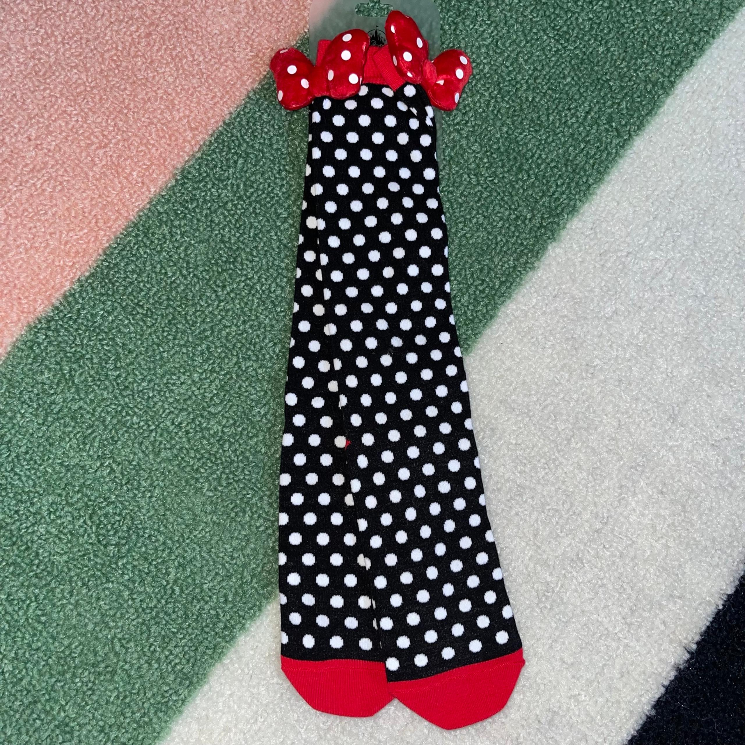 Disney Parks Minnie Figural Bow Polka Dot Crew Socks