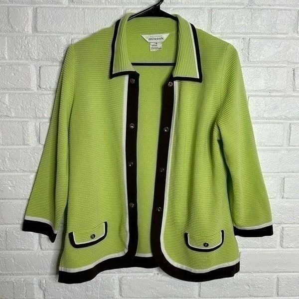 Exclusively Misook Open Front Jacket Cardigan Green Brown size Small