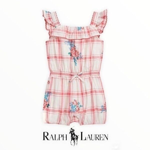 (24m) POLO RALPH LAUREN | Plaid & Floral Cotton Dobby Romper