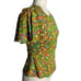 Vintage 60s Stretch Knit Peplum Top S Green Pink Groovy Floral Flutter Sleeve