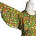 Vintage 60s Stretch Knit Peplum Top S Green Pink Groovy Floral Flutter Sleeve