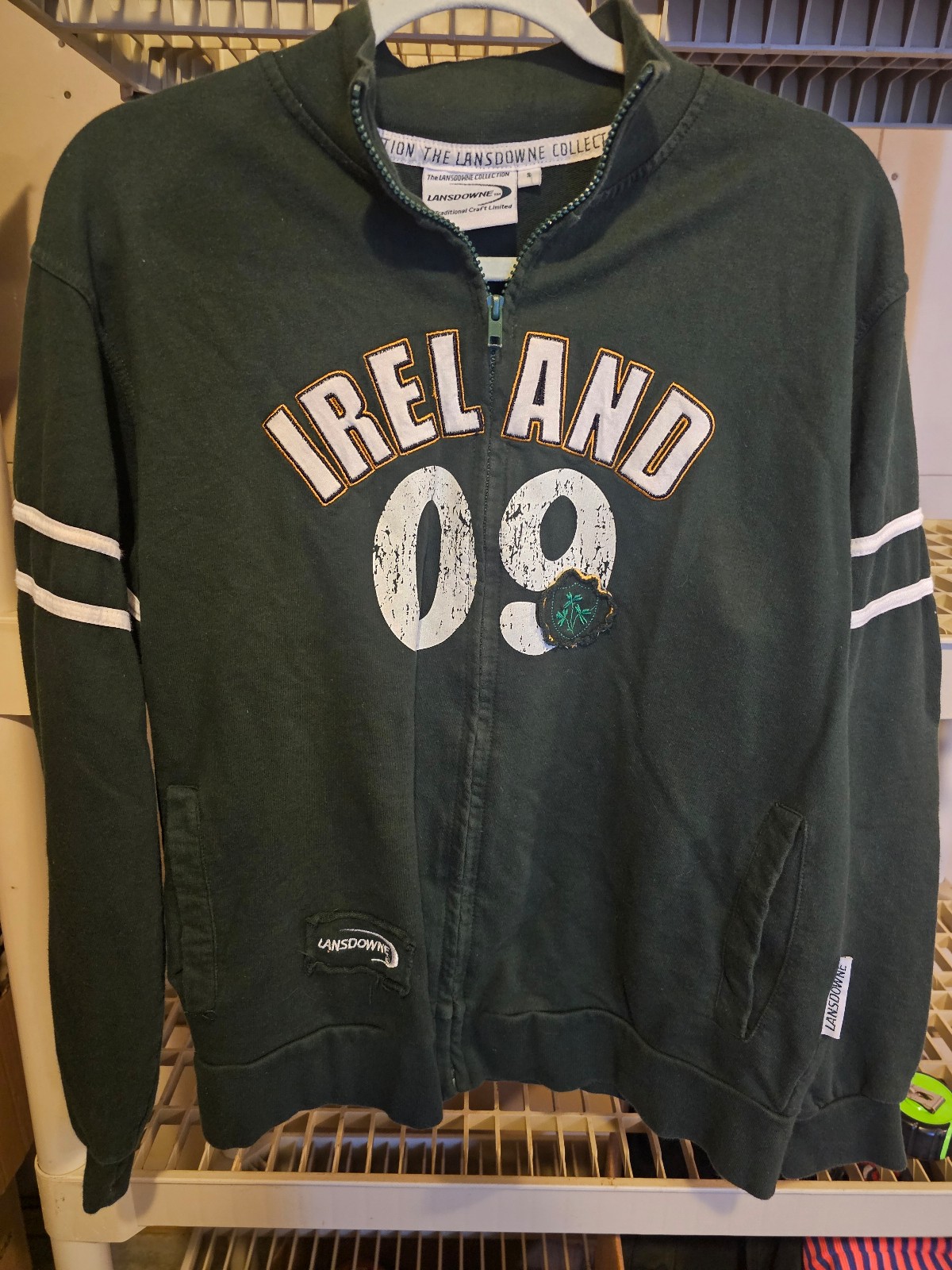 Mens Green Vintage Lansdowne Ireland Rugby Full Zip S Small Jacket