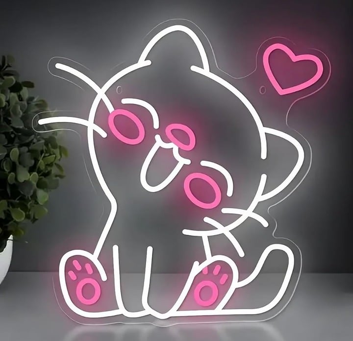Cute Bright Baby Kitty Cat Pink Heart LED Night Light Room Wall Decoration