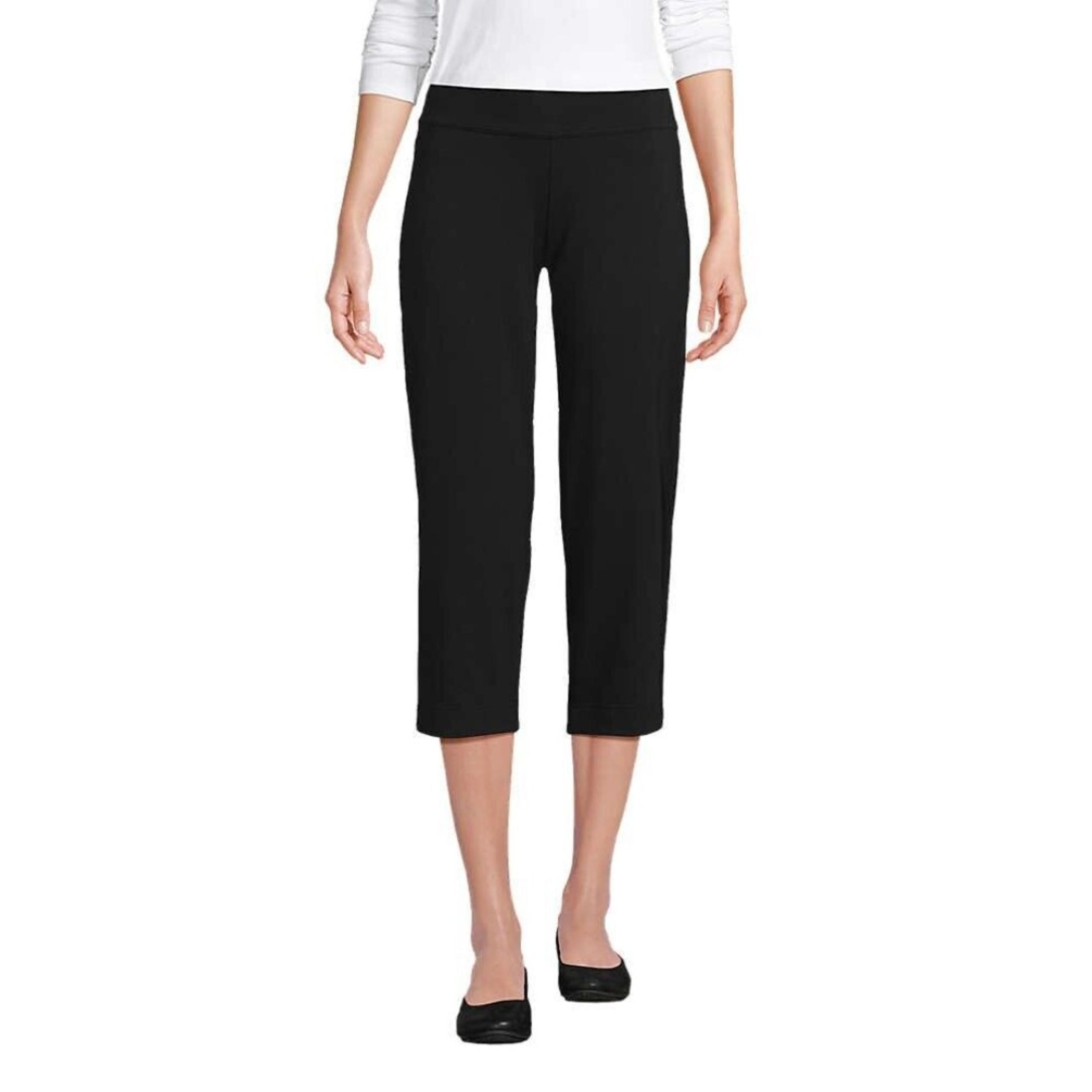 Lands End Womens Shore Stretch Knit Cotton Blend Capri Pants Black 23" Inseam, M