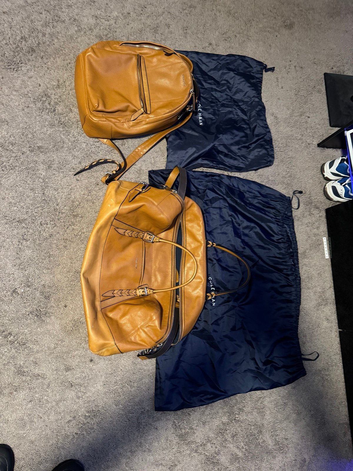 Cole Haan british tan duffle and backpack