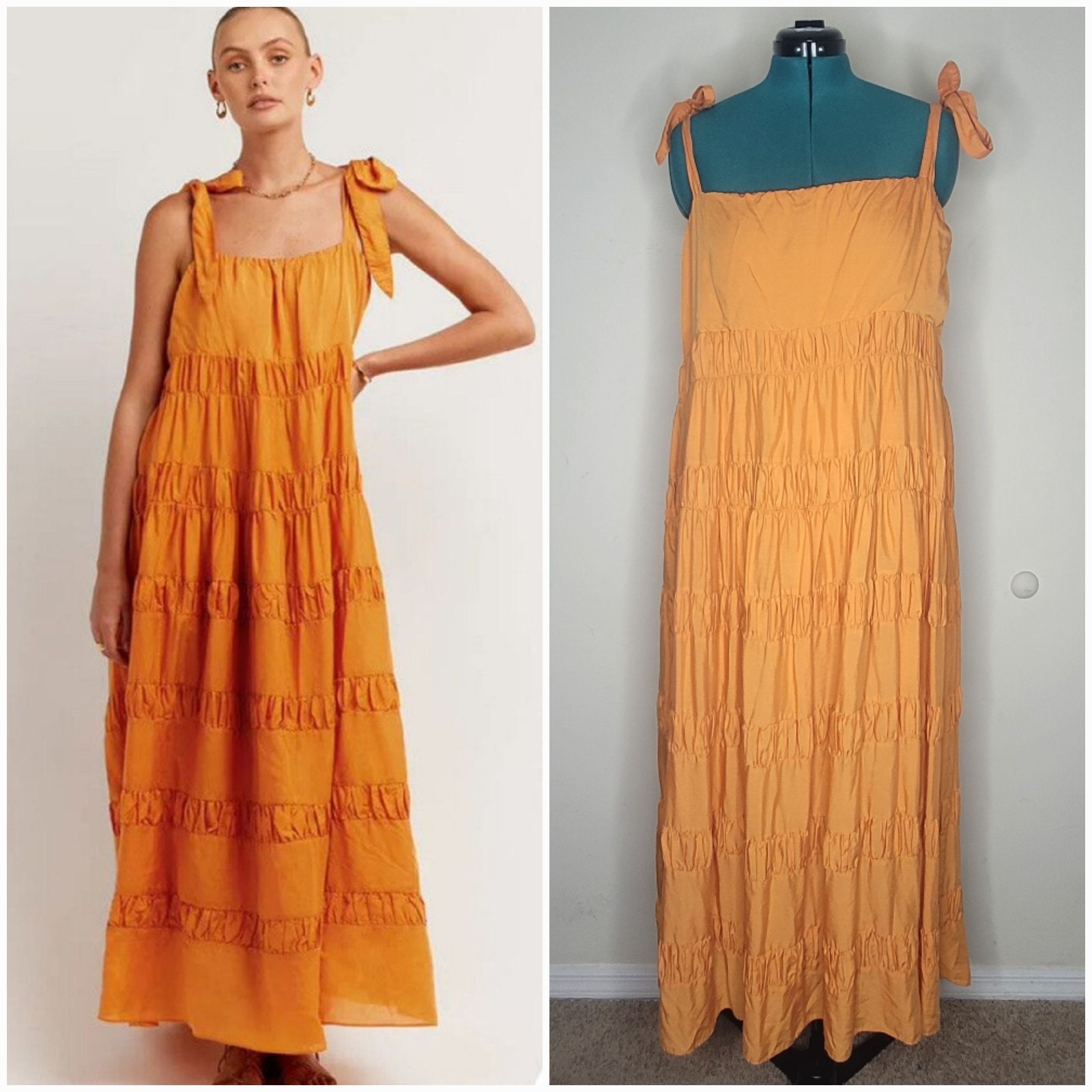 Dissh Amma Marigold Tie Midi Dress Linen Tencel Blend Sustainable US 10 / AU 14