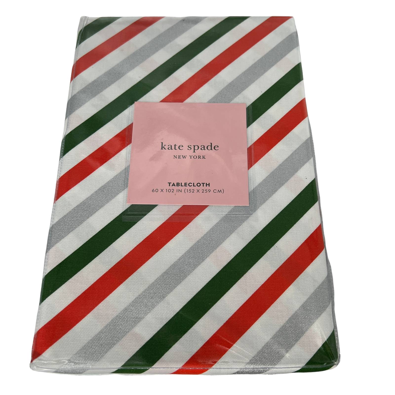 KATE SPADE NWT Christmas Candy Cane Diagonal Stripe Oblong Tablecloth 60 X 102