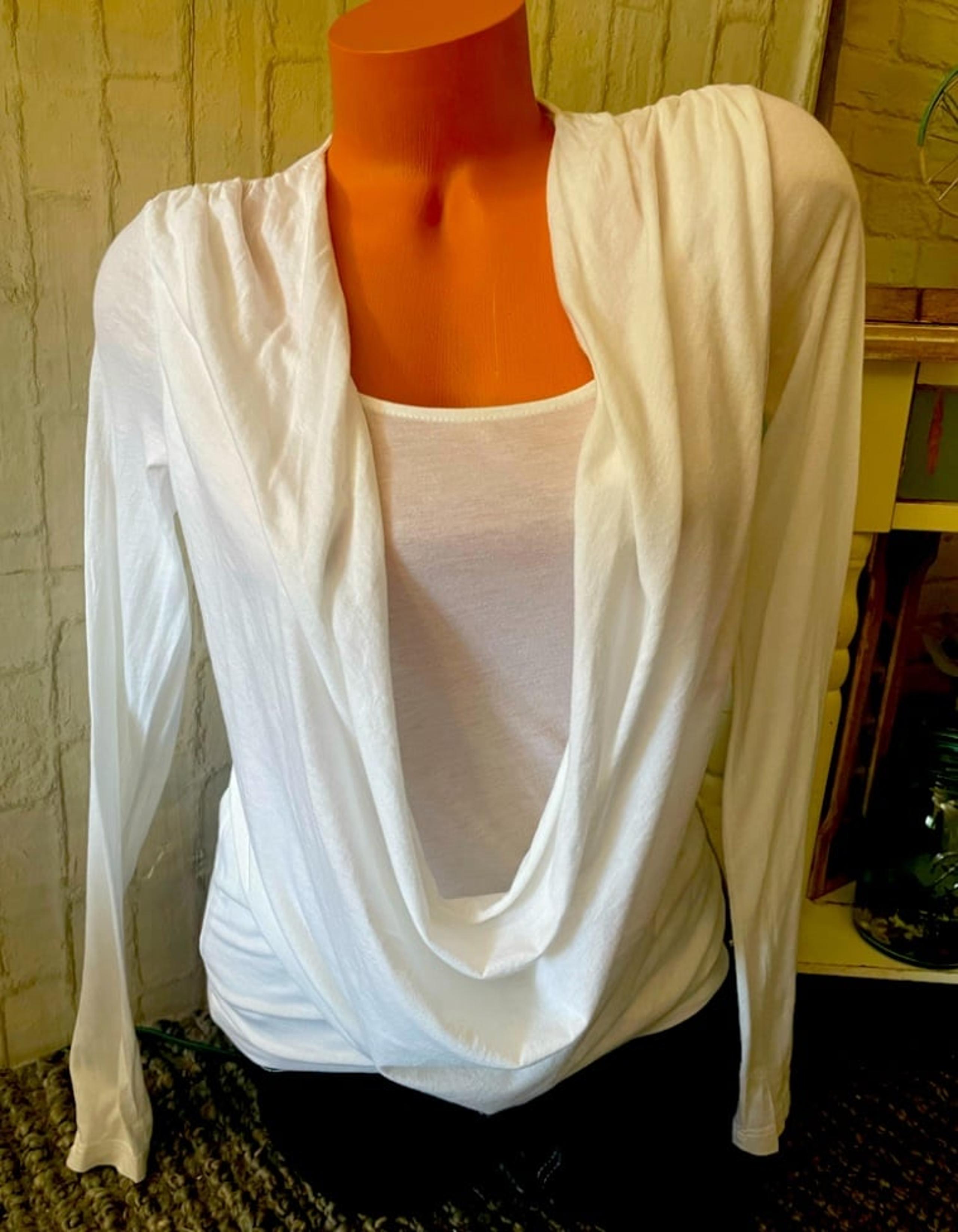 Three Dots Womens White Layered Open Wrap Drape Top Sz M NWOT!