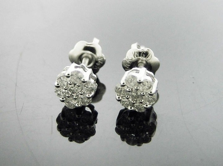 14K Gold diamonds flower small earrings
