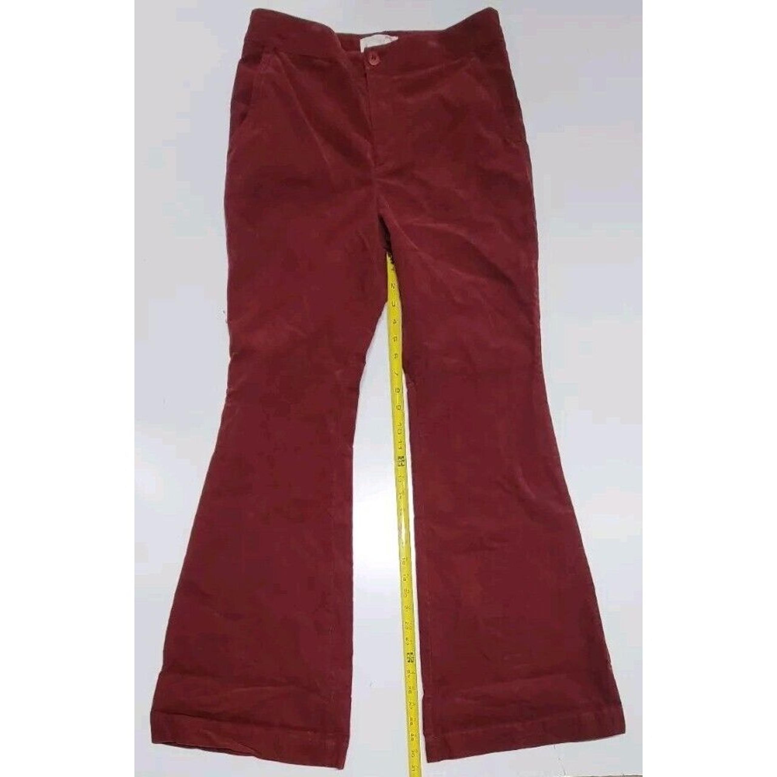 Anthropologie Corduroy Flare Pants Women's Size 6  Burgundy Cotton Wide Leg
