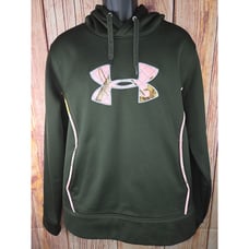 Under Armour Womens 2XL Loose Fit Green Hoodie With Pink Camo Logo & Lining