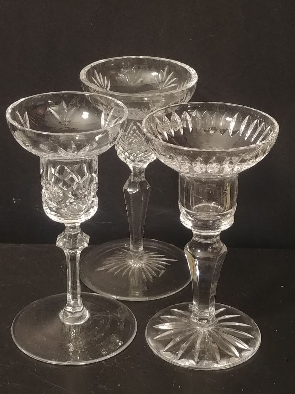 Group of 3 Lead Crystal Brands Vary Hand Crafted Candlesticks