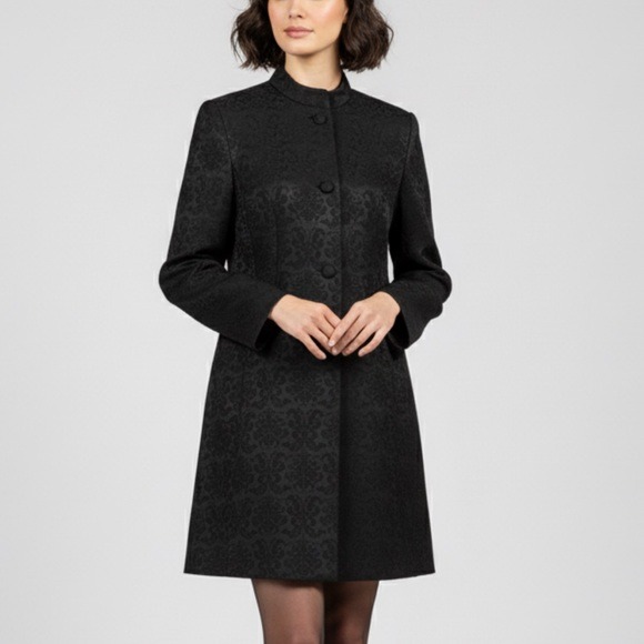 Amanda Smith Coat Dressy Elegant Jacquard Damask Brocade Black Size 6 Petite