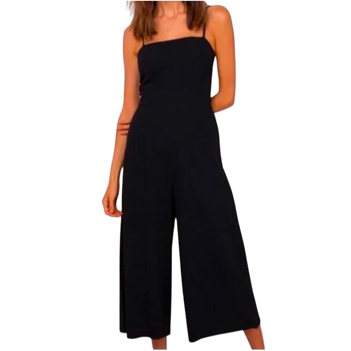 Princess Polly Tie Back Wide Leg Crop Jumpsuit Black Size 6 Minimalist Bohemian