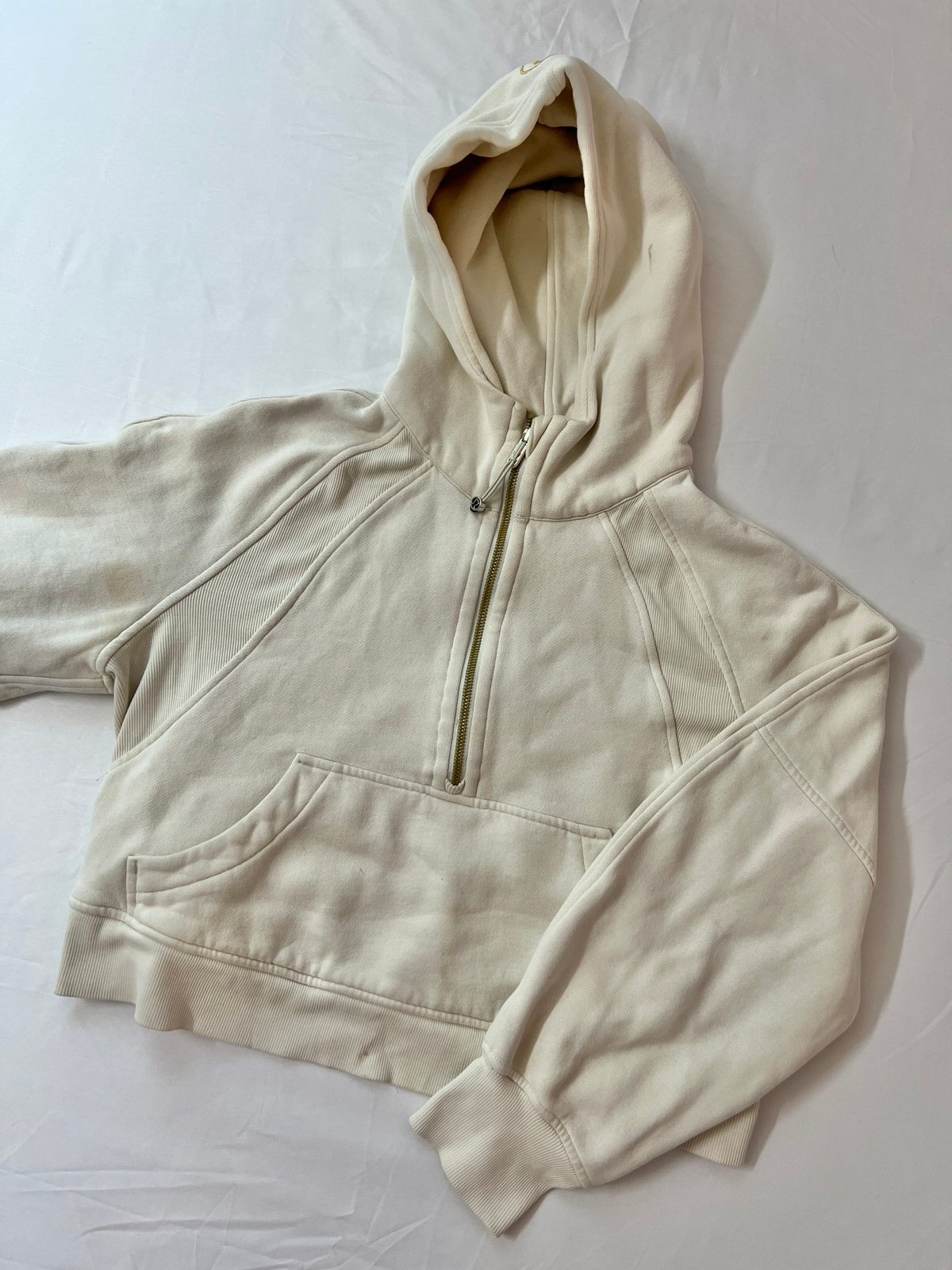 Lululemon Half Zip Up Oversized Cropped Scuba Sweater Hoodie Jacket Beige Gold