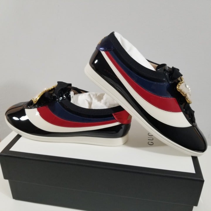 GUCCI FALACER BLACK LEATHER SNEAKERS S36