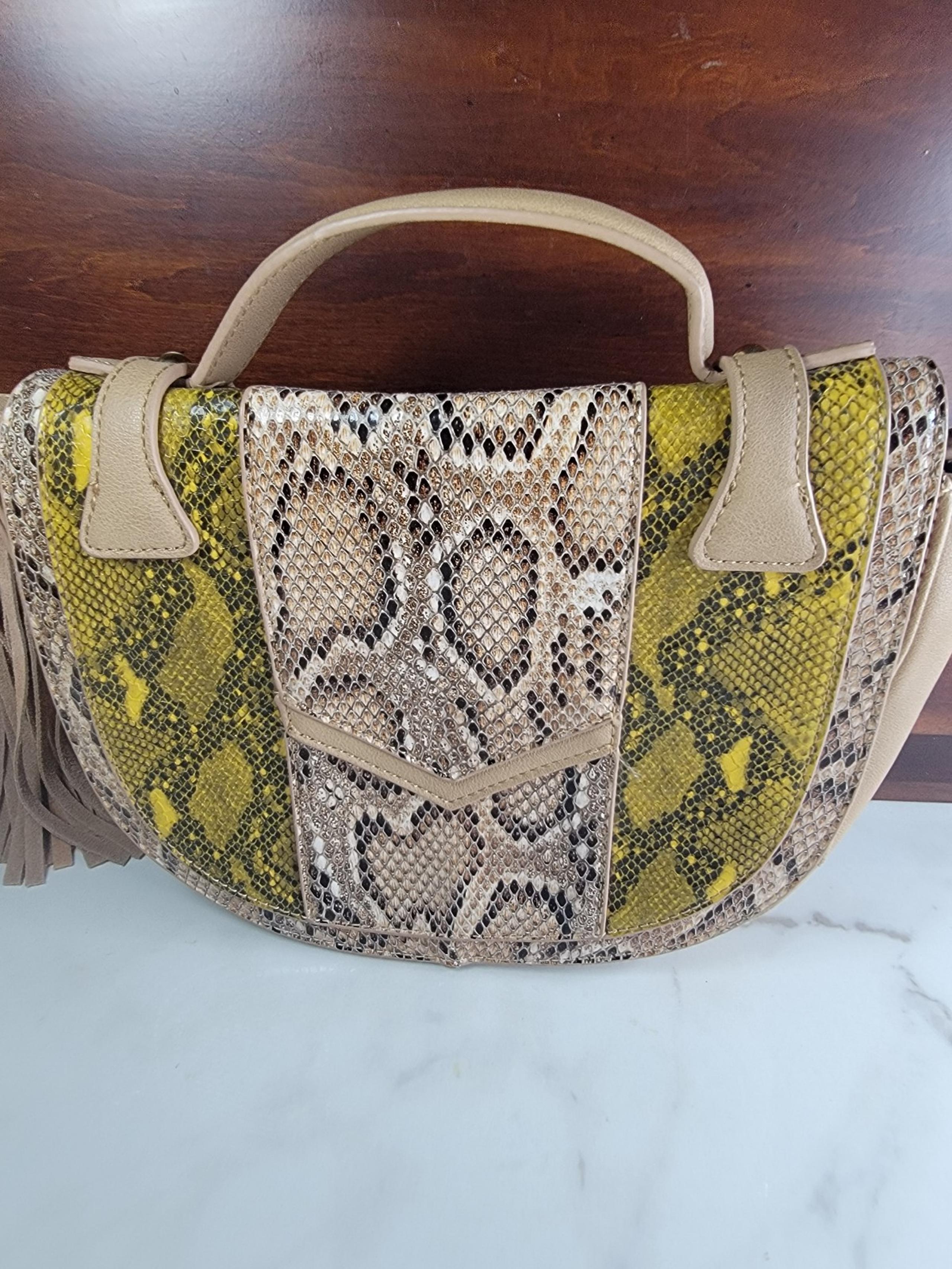 BCBGeneration Women's Hidey Crossbody Messenger Bag Tan Snakeskin