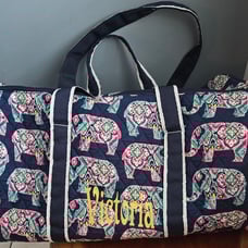 21 duffle tote with Victoria embroidered on the front