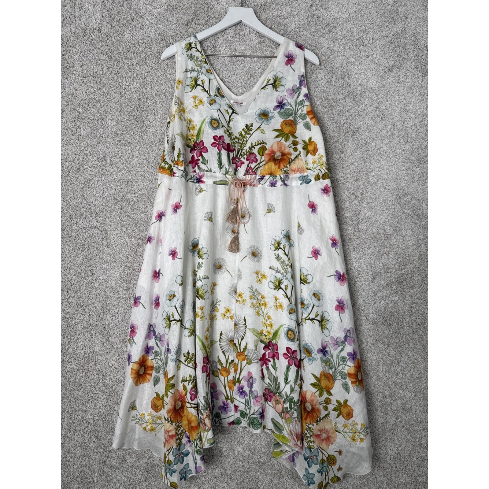 Johnny Was Flaria Sleeveless Floral Print Linen Dress - Size Large