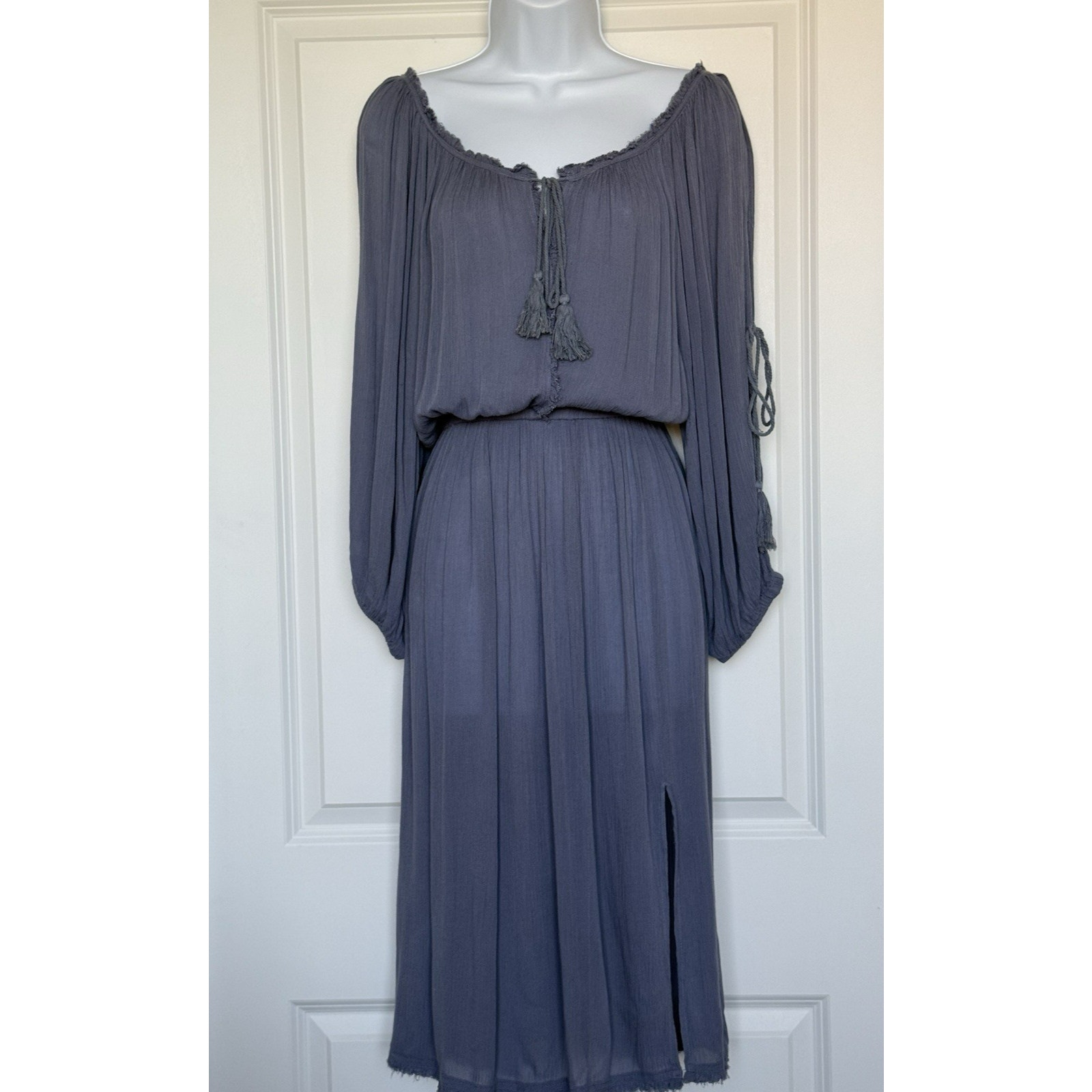 Z&L Anthropologie Maxi Dress Periwinkle Blue Tassel Women's Size Medium Boho