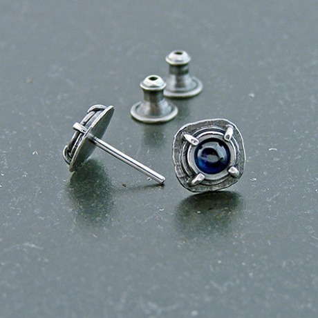 925 Gun Black Zirconia Blue Crystal Earrings