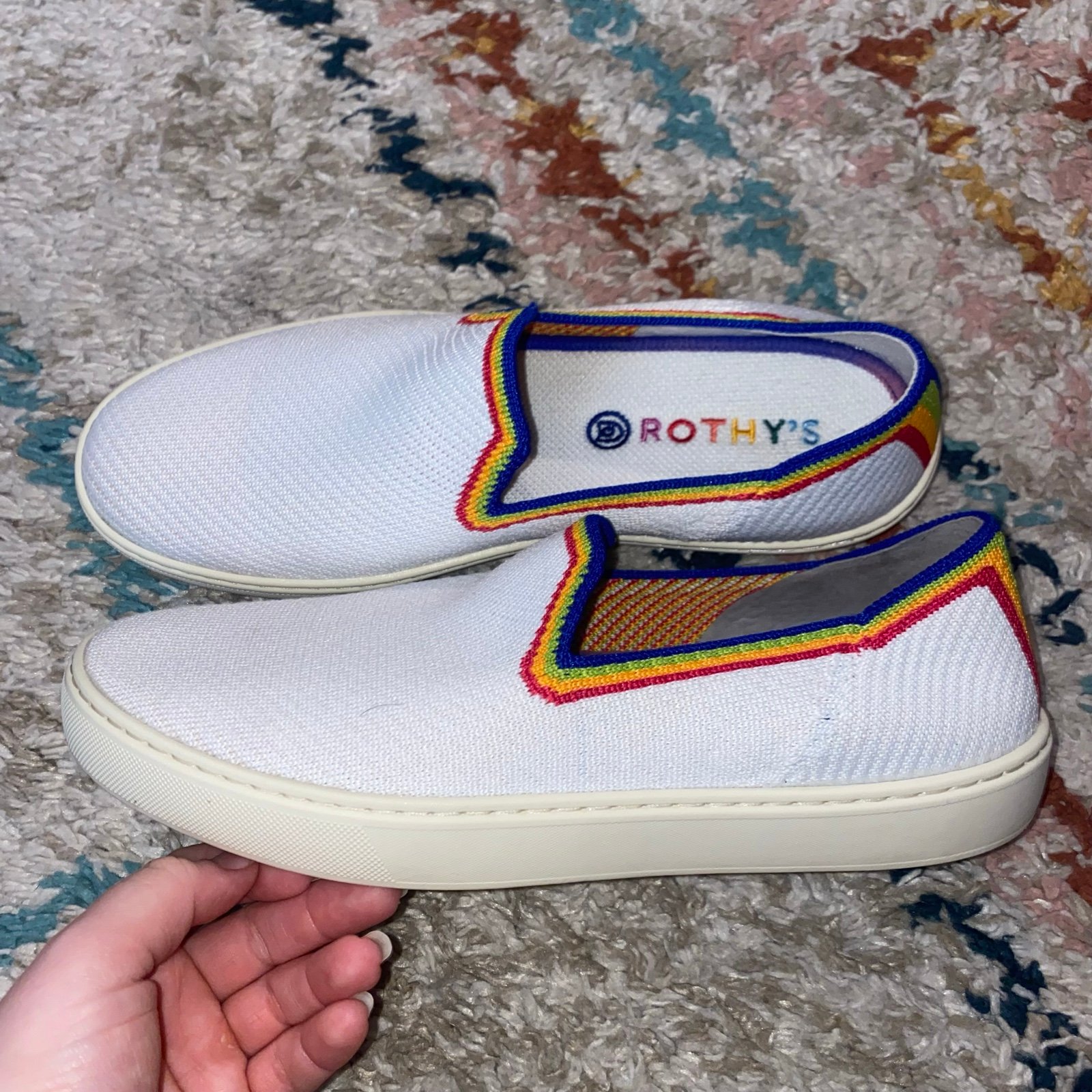 Rothys Slip On white rainbow 9.5