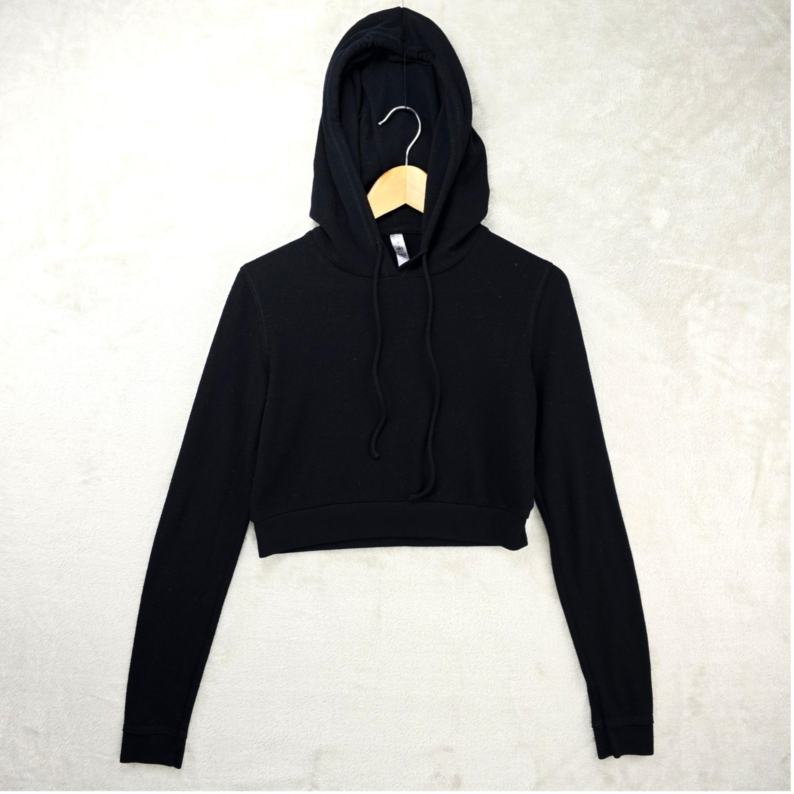 Alo Yoga Hoodie Womens Small Black Cropped Sweatshirt Fitness Gym Workout