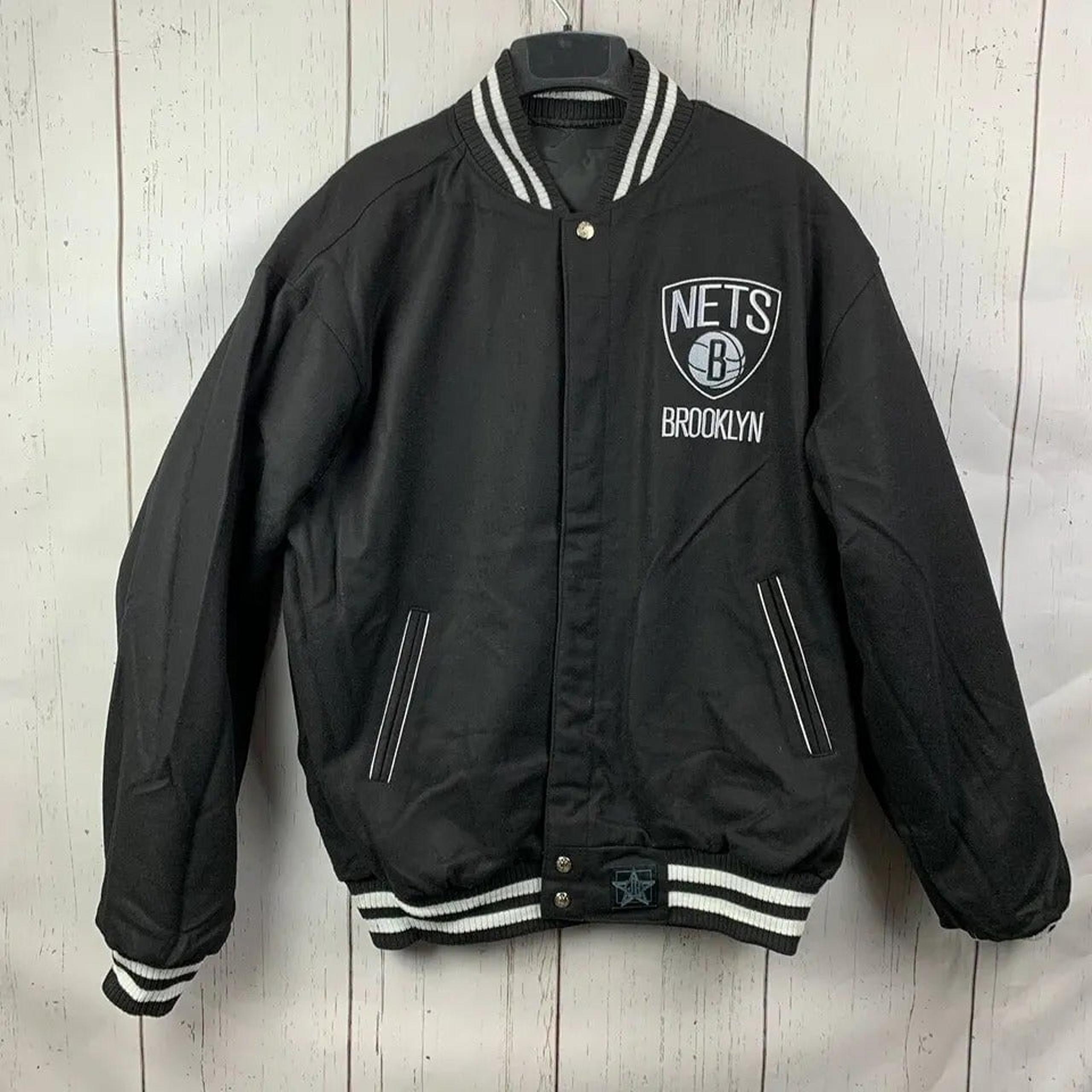 Vintage Brooklyn New York Nets NBA L JH Design Reversible Varsity Jacket New Men
