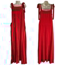 Indah Linen Blend Maxi Dress Swim Coverup Red Size S/M Side-Tie Vacation Resort