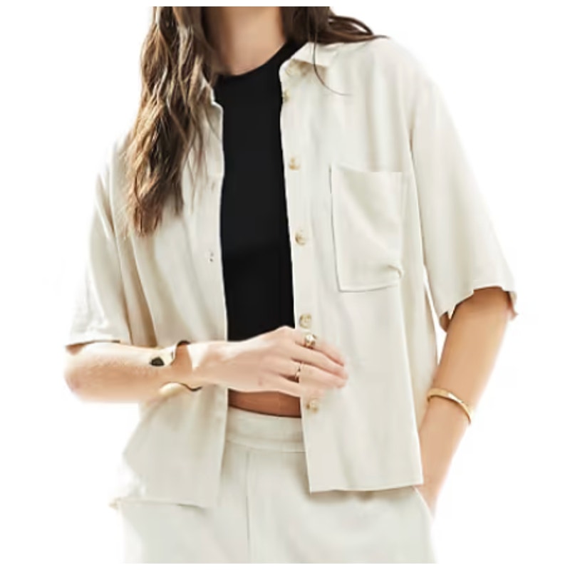 Object Linen Blend Shirt in Oatmeal, Size 40/M