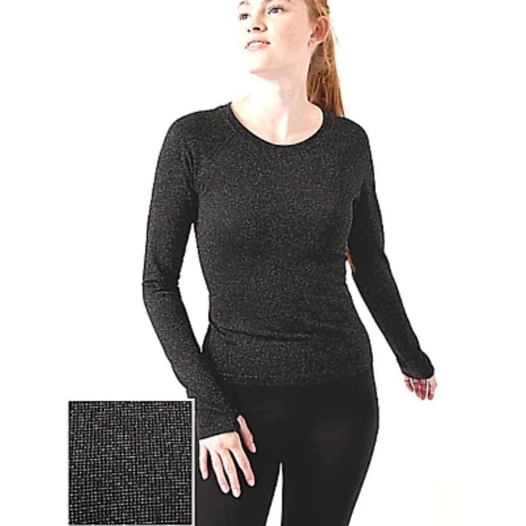 NWT ATHLETA BLACK & SILVER Sparkle Shimmer MOMENTUM SEAMLESS TOP