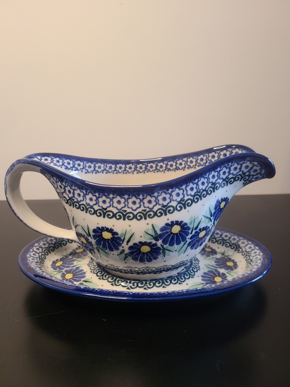 Polish Pottery Gravy Boat With Saucer